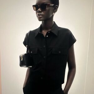 Mango Black Sleeveless Button-Up Top